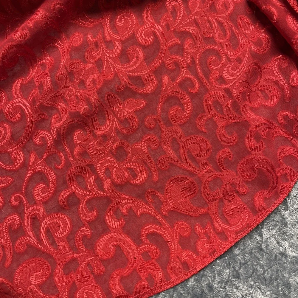 Lucie Ann Nightgown Red Brocade Small Slip Sheer Embroidered‎ Strappy Vintage